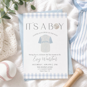 Convite Bebê azul de baseball Oh, garoto chá de fraldas co