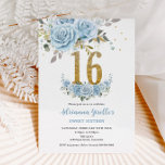 Convite Bebê Azul Floral Dourado Doce 16 Dezesseis Anivers<br><div class="desc">Personalize este elegante convite de 16 anos floral floral de bebê azul doce, com a sua própria redação, de forma fácil e rápida. Basta clicar no botão Editar usando ferramentas de Design para editar o texto, o texto, o estilo da fonte, o tamanho da fonte, a cor da fonte, adicionar...</div>