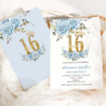 Convite Bebê Azul Floral Dourado Doce 16 Dezesseis Anivers<br><div class="desc">Personalize este elegante convite de 16 anos floral floral de bebê azul doce, com a sua própria redação, de forma fácil e rápida. Basta clicar no botão Editar usando ferramentas de Design para editar o texto, o texto, o estilo da fonte, o tamanho da fonte, a cor da fonte, adicionar...</div>