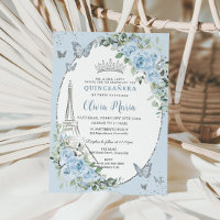 Bebê Azul Floral Eiffel Borboletas Quinceañera