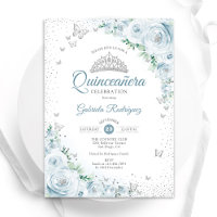 Bebê Azul Floral Rosas de Aquarela Quinceanera