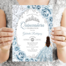 Bebê Azul Prata Floral Quinceanera