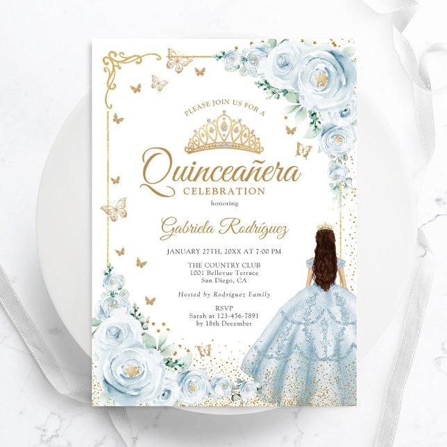 Convite Bebê Azul Rosa de Aquarela Dourada Quinceanera (Criador carregado)