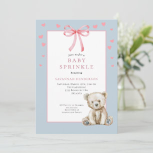 Convite Bebê Azul Suave com Chuva de Confetes e Laço Urso 