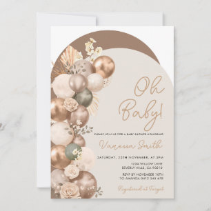 Convite Bebê balão champanhe dourado sage neutro aniversár