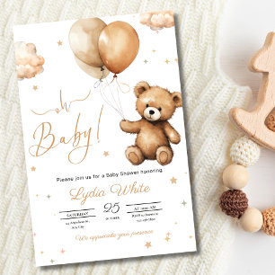 Convite Bebê balões de urso de pelúcia Churrasco de revela