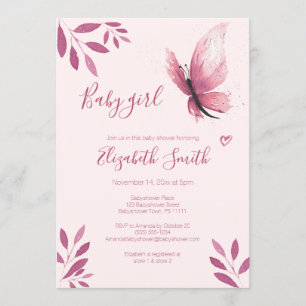 Convite Bebê-bebê borboleta rosa-d'água