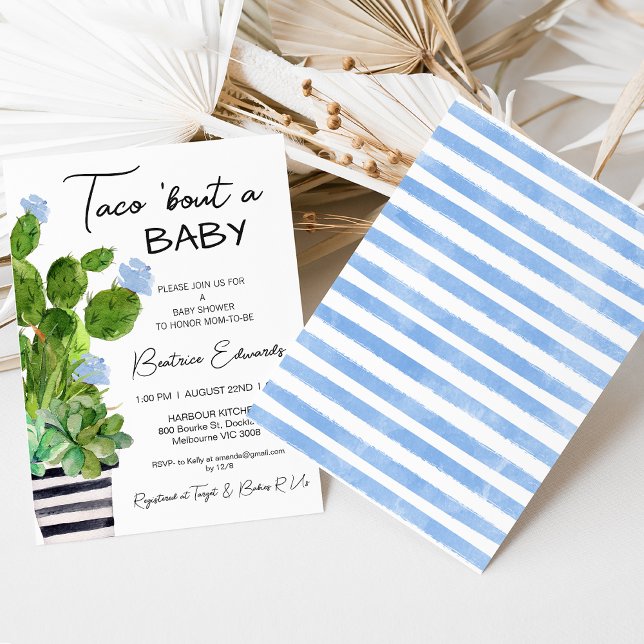 Convite Bebê Blue Taco sobre um Chá de fraldas de bebê Cac (Taco Bout a Baby Baby Shower Invitation Fiesta Baby Shower Taco Bout a Boy Blue Floral)