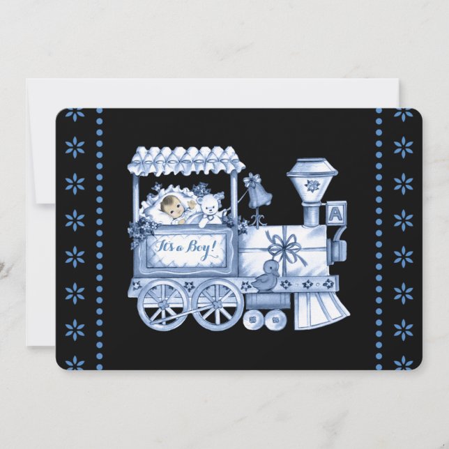 Convite Bebê Blue Train Baby Boy Chá (Frente)
