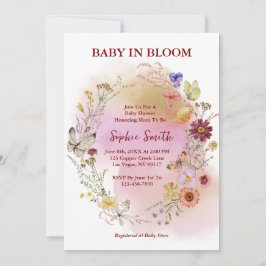 Convite Bebê Boho em Flor Silvestre Aquarela