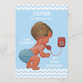 Convite Bebê Bonito Menino no Telefone 1º Aniversário Chev