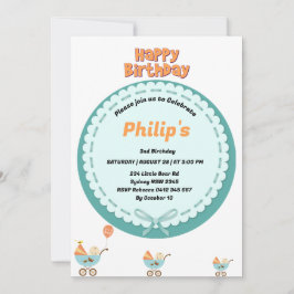 Convite Bebê bonito no aniversário do carrinho