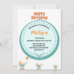 Convite Bebê bonito no aniversário do carrinho