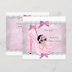 Convite Bebê Bonito Sapato de Salto Alto Diamante Rosa Men