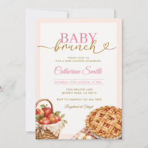 Convite Bebê Brunch Torta de Maçã Chaleira de Bebê Xadrez