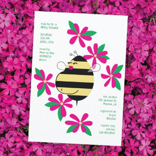Convite Bebê Bump Mãe Abelha Chá de fraldas Floral Rosa