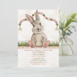 Convite Bebê Bunny Peach Ivory