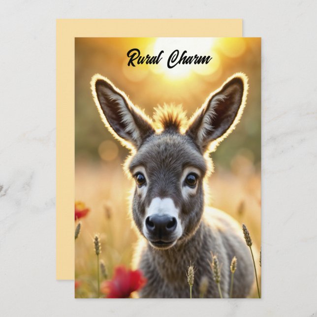 Convite Bebê burro pacífico natureza vermelha papoila (Frente/Verso)