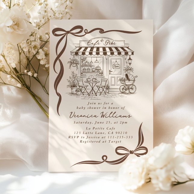 Convite Bebe Cafe Parisian Theme Bow Coffee Baby Shower (Criador carregado)
