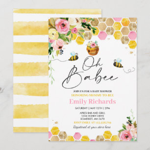 Convite Bebê Chá de fraldas Rosa Primavera Floral Oh Bab