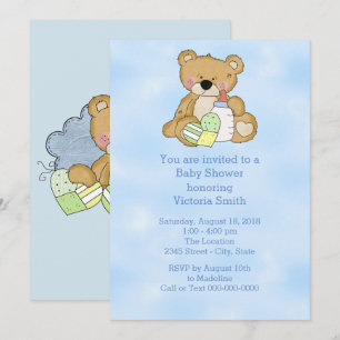 Convite Bebê chá de fraldas Urso De Teddy