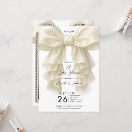 Convite Bebê Chá de Revelação Classe Laço Babado Cascata C