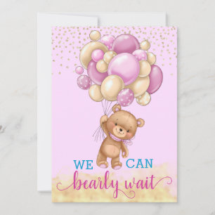 Convite Bebê Chaveirinho de Ursinho Rosa e Dourado com Bal