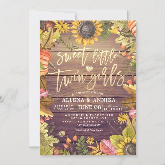 Convite Bebê Choreira Convida Pequenas Garotas Gêmeas Doce (Frente)