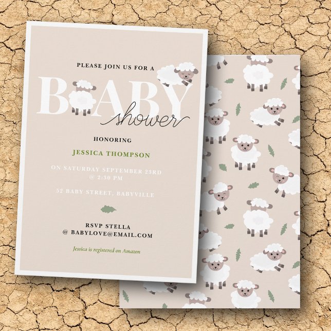 Convite Bebê Chuveiro Animais Fofos da Fazenda Cordeiro Fo (Cute Lamb Modern Cute Farm Animals Baby Shower Invitation)