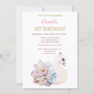 Convite Bebê Cisne Fofo Flor Listrada Aniversário  