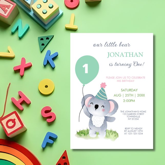 Convite Bebê Coala Balão Aniversário Infantil (Criador carregado)