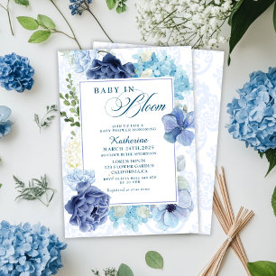 Convite Bebê com cor aquosa floral chá de fraldas azul