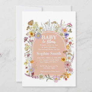 Convite Bebê com flor de flor selvagem rosa empoeirado
