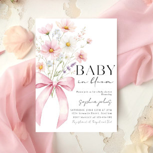 Convite Bebê com Laço Rosa em Flor Bebê Menina Chamada de 