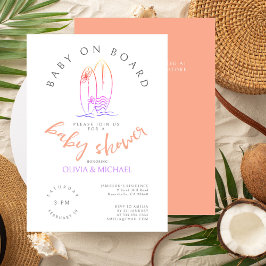 Convite Bebê Conselho Rosa Surfboard Chá