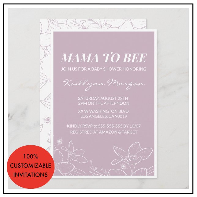 Convite Bebê convida Elegante Modern Floral (Bee baby shower invitations Modern Floral girl)