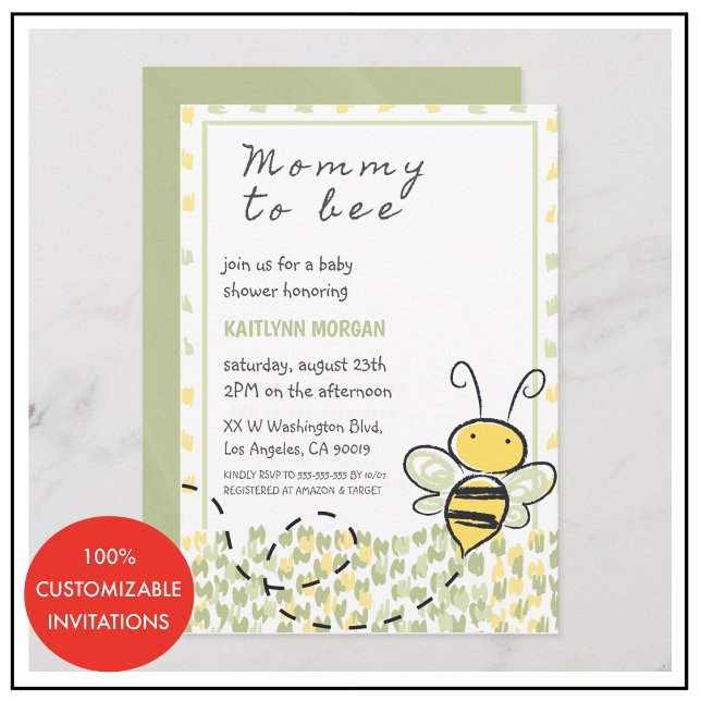 Convite Bebê convida Rustic Gênero neutro (Bee baby invitation watercolor gender neutral. )