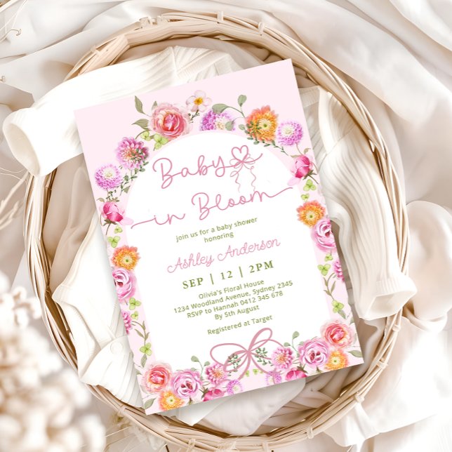 Convite Bebê cor-de-rosa, branco-palha, em Chá de Blogueir (Criador carregado)