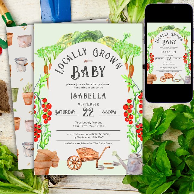 Convite Bebê Cultivado Localmente, Chá de Bebê no Mercado  (Criador carregado)