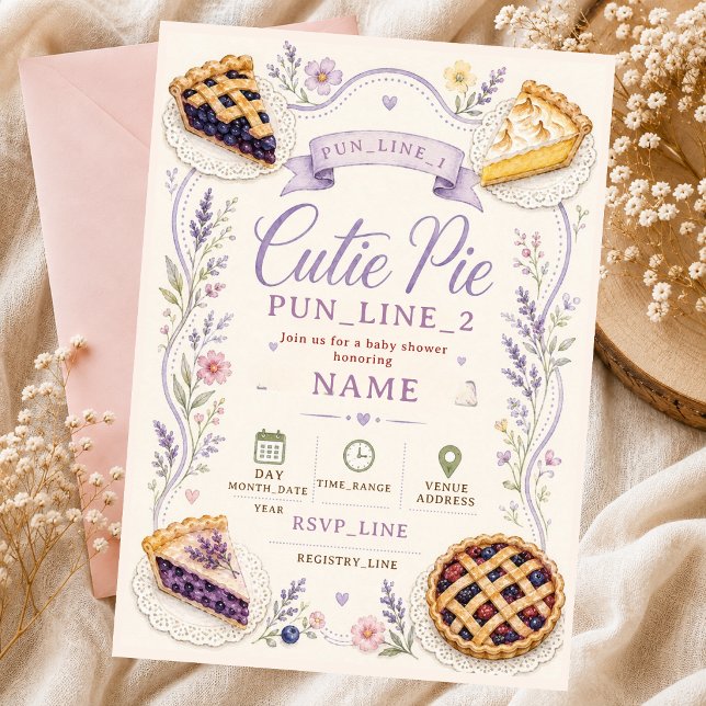 Convite Bebê Cutie Pie Mirtilo Limão Merengue Lavanda (Criador carregado)