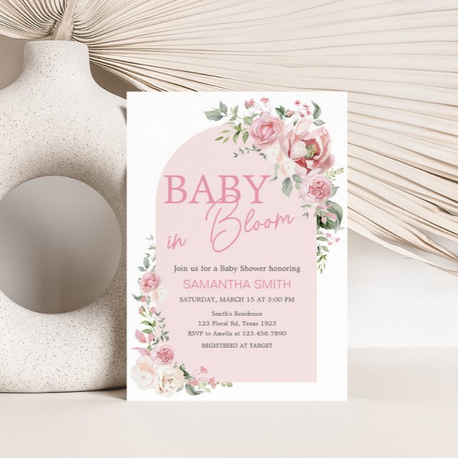 Convite Bebê de Arca Floral em Chá de fraldas Bloqueado (Baby in Bloom Floral Arch Baby Shower Invitation)