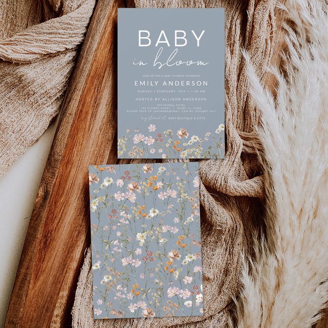 Convite Bebê de flor selvagem azul empoeirado em Chá de fr (Criador carregado)