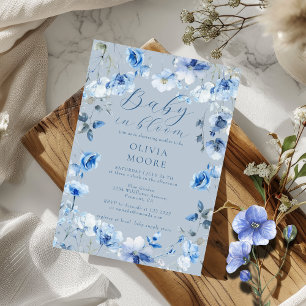 Convite Bebê de flor selvagem azul empoeirado em Chá de fr