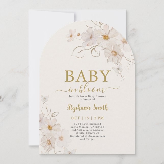 Convite Bebê de Flor Selvagem na Bloomia Chá de fraldas (Frente)