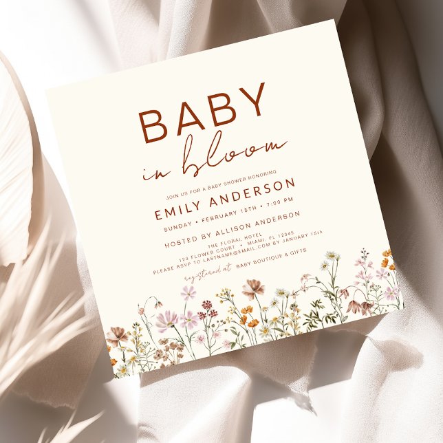 Convite Bebê de flor selvagem no Bloom Chá de fraldas Terr (Criador carregado)