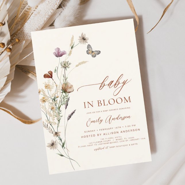 Convite Bebê de flor selvagem no Bloom Chá de fraldas Terr (Criador carregado)