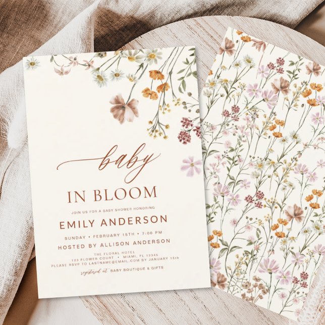 Convite Bebê de flor selvagem no Bloom Chá de fraldas Terr (Criador carregado)