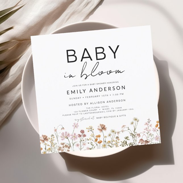 Convite Bebê de flor selvagem no Bloom Chá de fraldas Terr (Criador carregado)
