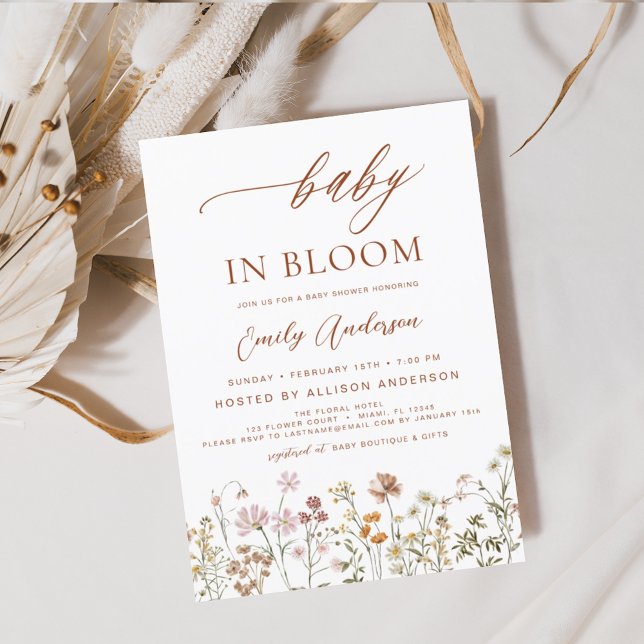 Convite Bebê de flor selvagem no Bloom Chá de fraldas Terr (Criador carregado)