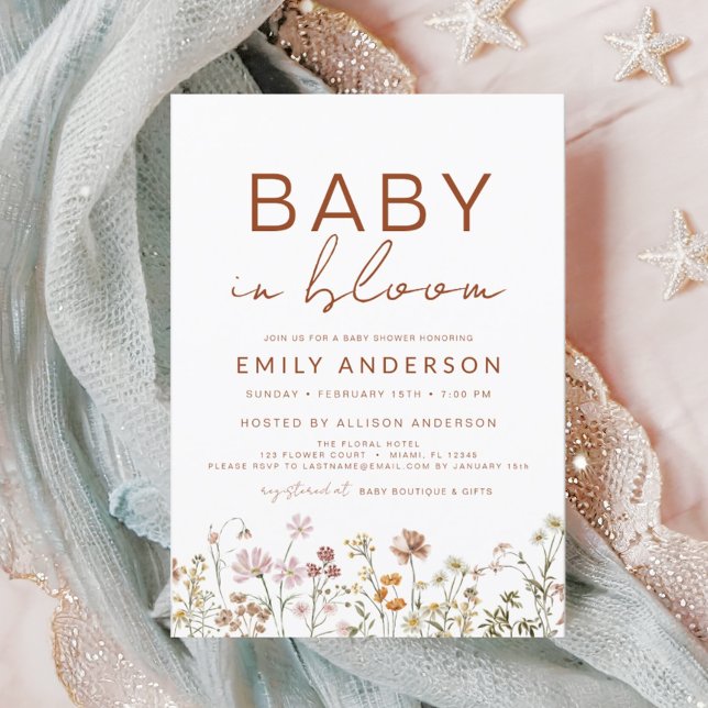 Convite Bebê de flor selvagem no Bloom Chá de fraldas Terr (Criador carregado)